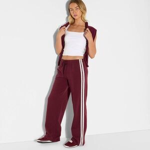 Zoe+Liv - Women's Mid-Rise Lace Striped Fleece Pants - Burgu Burgundy